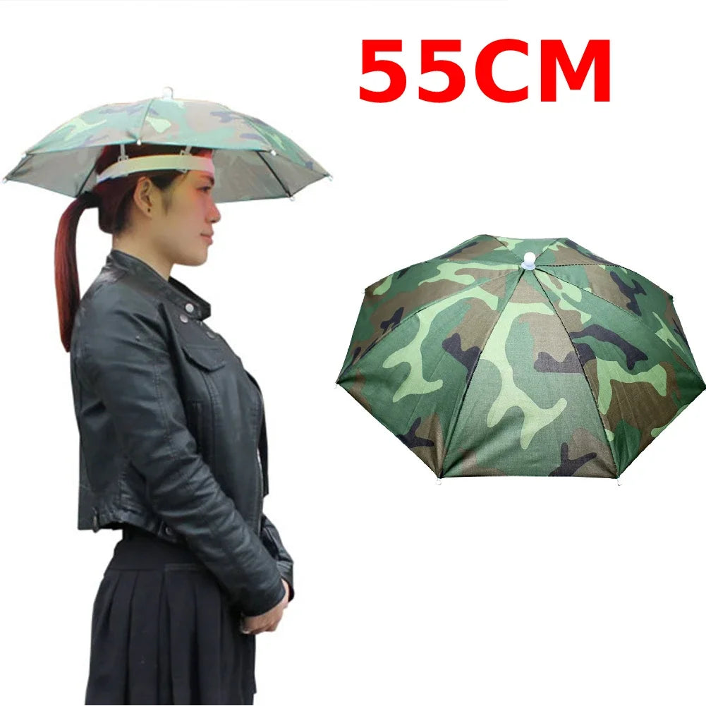 Outdoor Head Umbrella Hat Anti-Rain Anti-Sun Headwear Sun CAP Foldable Fishing Golf Cycling Hiking Camping Shade Umbrella Hat