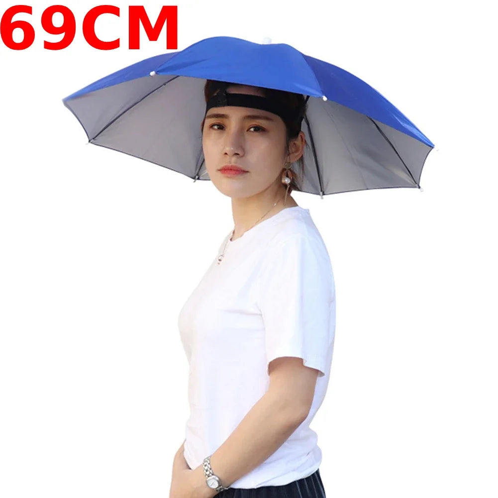 Outdoor Head Umbrella Hat Anti-Rain Anti-Sun Headwear Sun CAP Foldable Fishing Golf Cycling Hiking Camping Shade Umbrella Hat