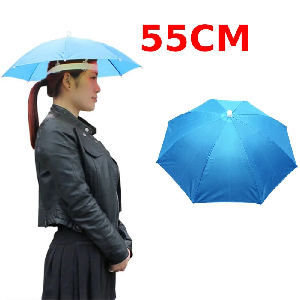 Outdoor Head Umbrella Hat Anti-Rain Anti-Sun Headwear Sun CAP Foldable Fishing Golf Cycling Hiking Camping Shade Umbrella Hat