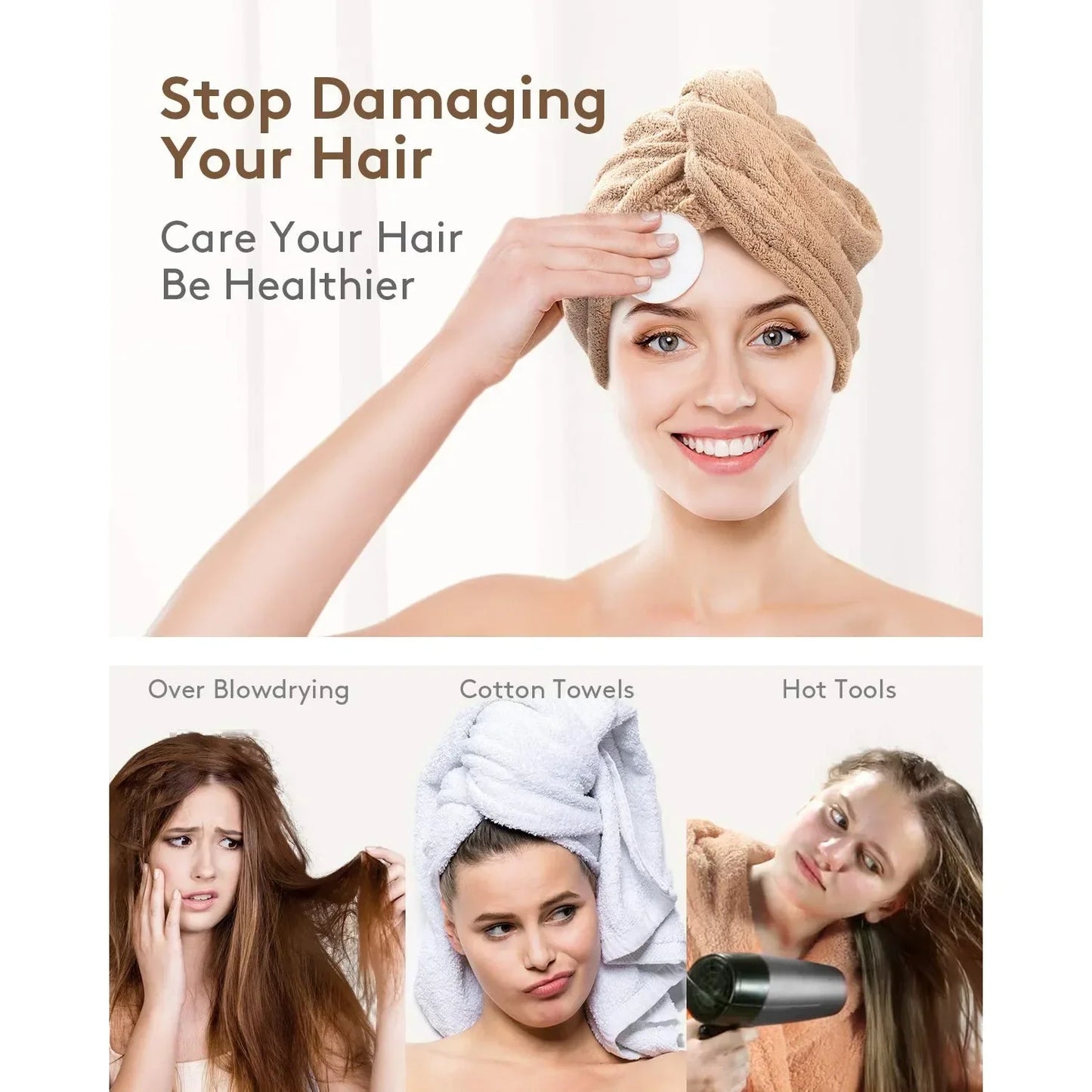 3 Pack dry hair towel, with buckle, super absorbent