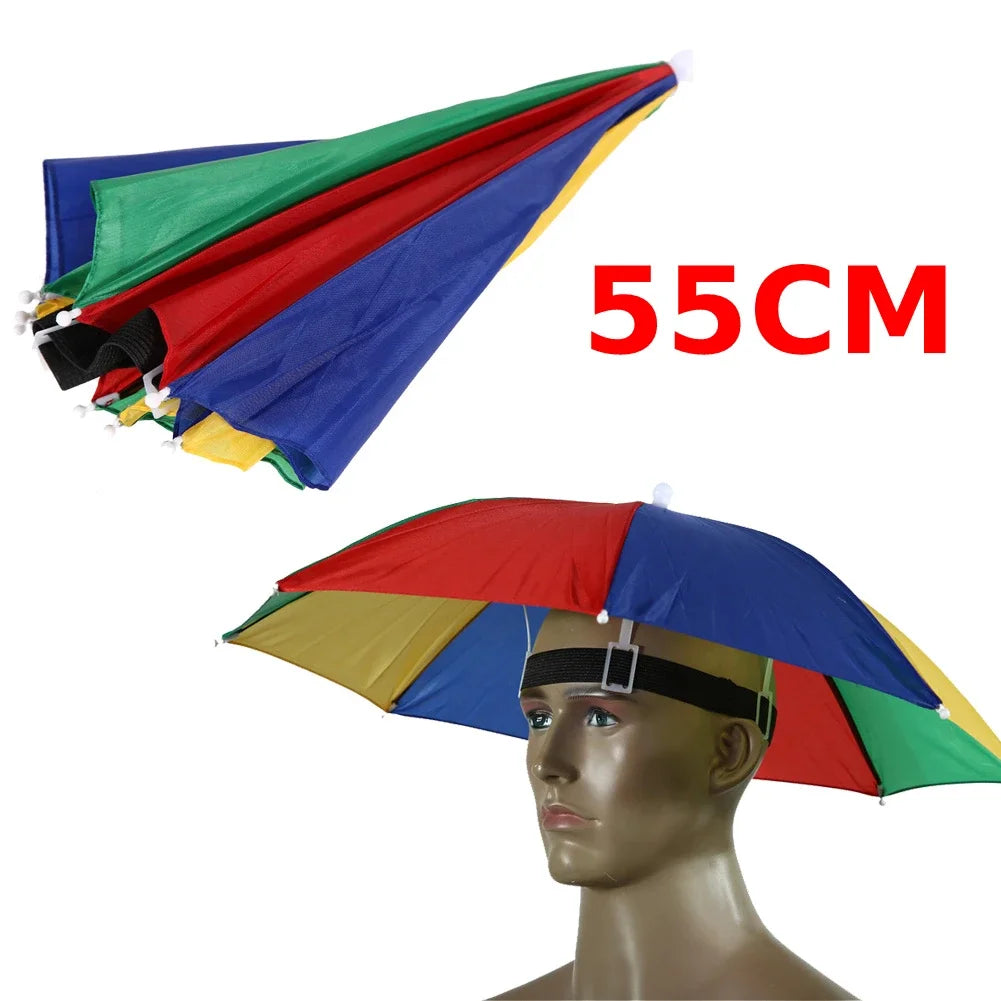 Outdoor Head Umbrella Hat Anti-Rain Anti-Sun Headwear Sun CAP Foldable Fishing Golf Cycling Hiking Camping Shade Umbrella Hat