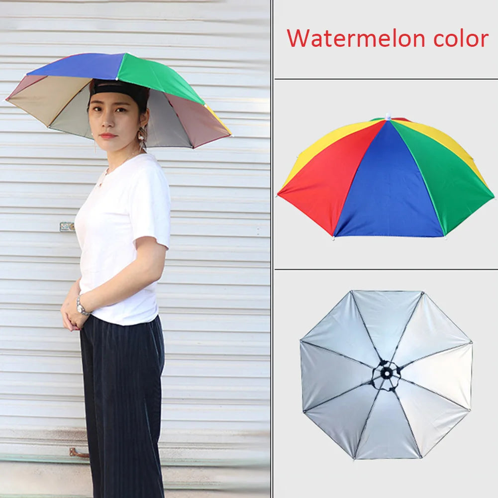 Outdoor Head Umbrella Hat Anti-Rain Anti-Sun Headwear Sun CAP Foldable Fishing Golf Cycling Hiking Camping Shade Umbrella Hat