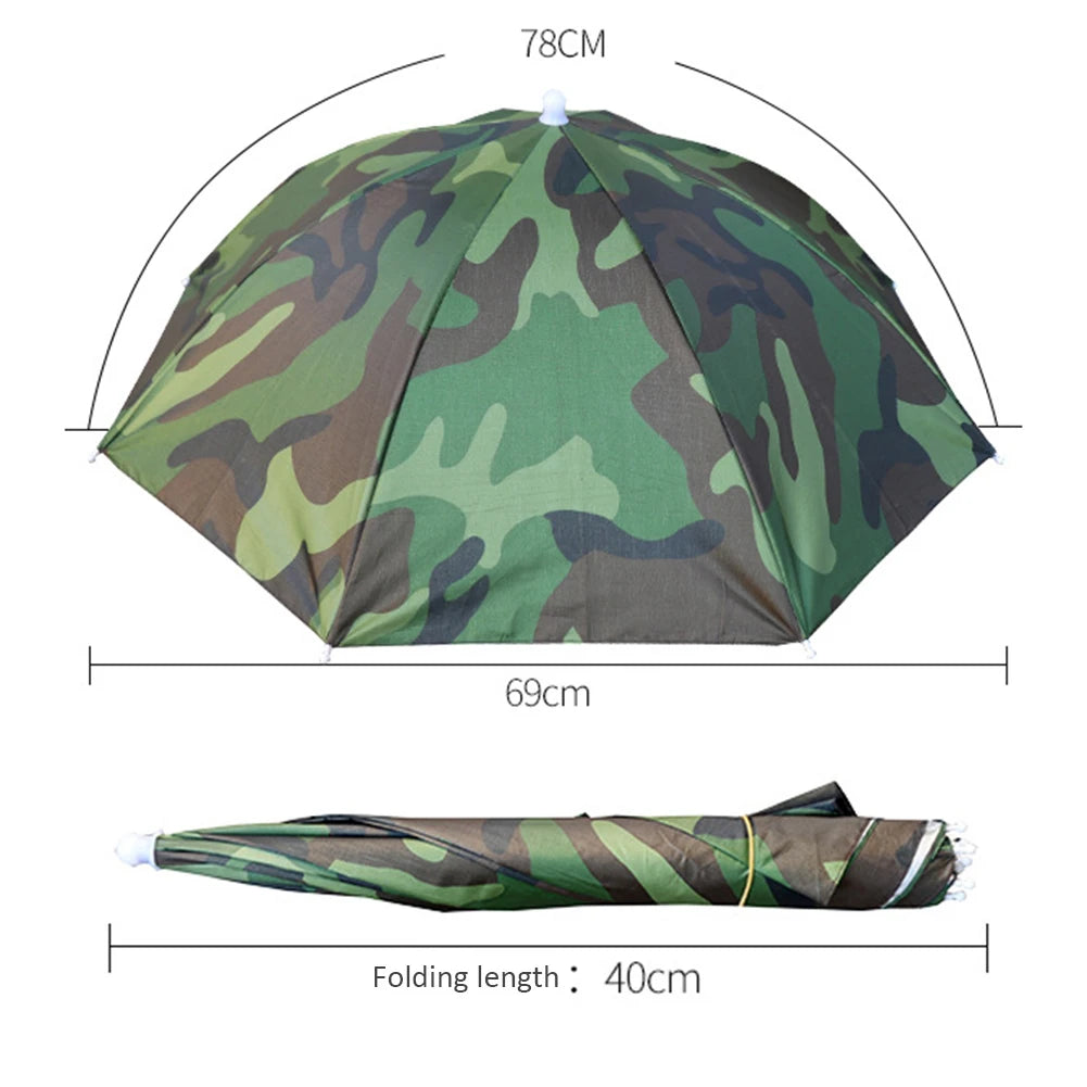 Outdoor Head Umbrella Hat Anti-Rain Anti-Sun Headwear Sun CAP Foldable Fishing Golf Cycling Hiking Camping Shade Umbrella Hat