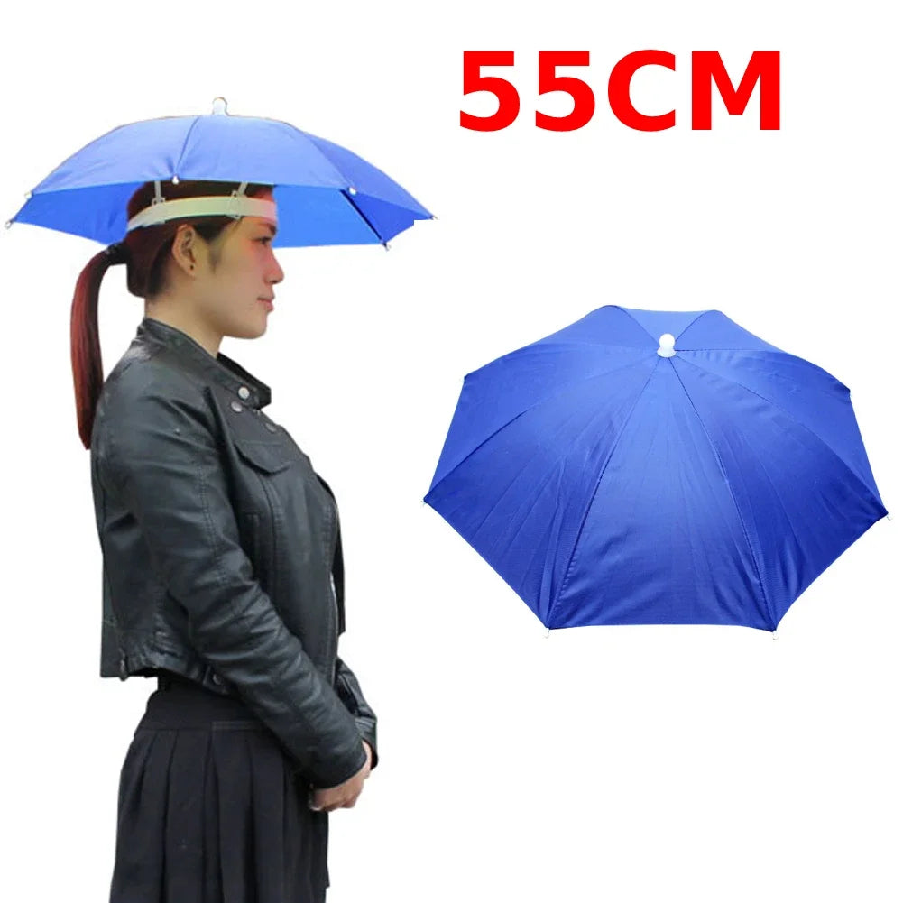 Outdoor Head Umbrella Hat Anti-Rain Anti-Sun Headwear Sun CAP Foldable Fishing Golf Cycling Hiking Camping Shade Umbrella Hat