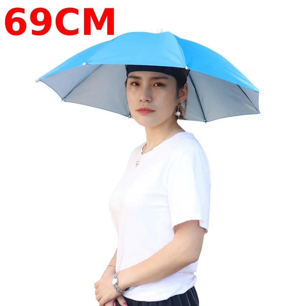 Outdoor Head Umbrella Hat Anti-Rain Anti-Sun Headwear Sun CAP Foldable Fishing Golf Cycling Hiking Camping Shade Umbrella Hat