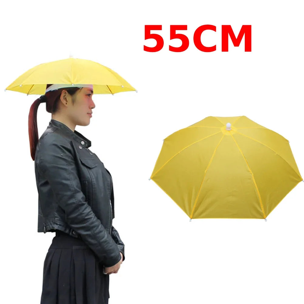 Outdoor Head Umbrella Hat Anti-Rain Anti-Sun Headwear Sun CAP Foldable Fishing Golf Cycling Hiking Camping Shade Umbrella Hat