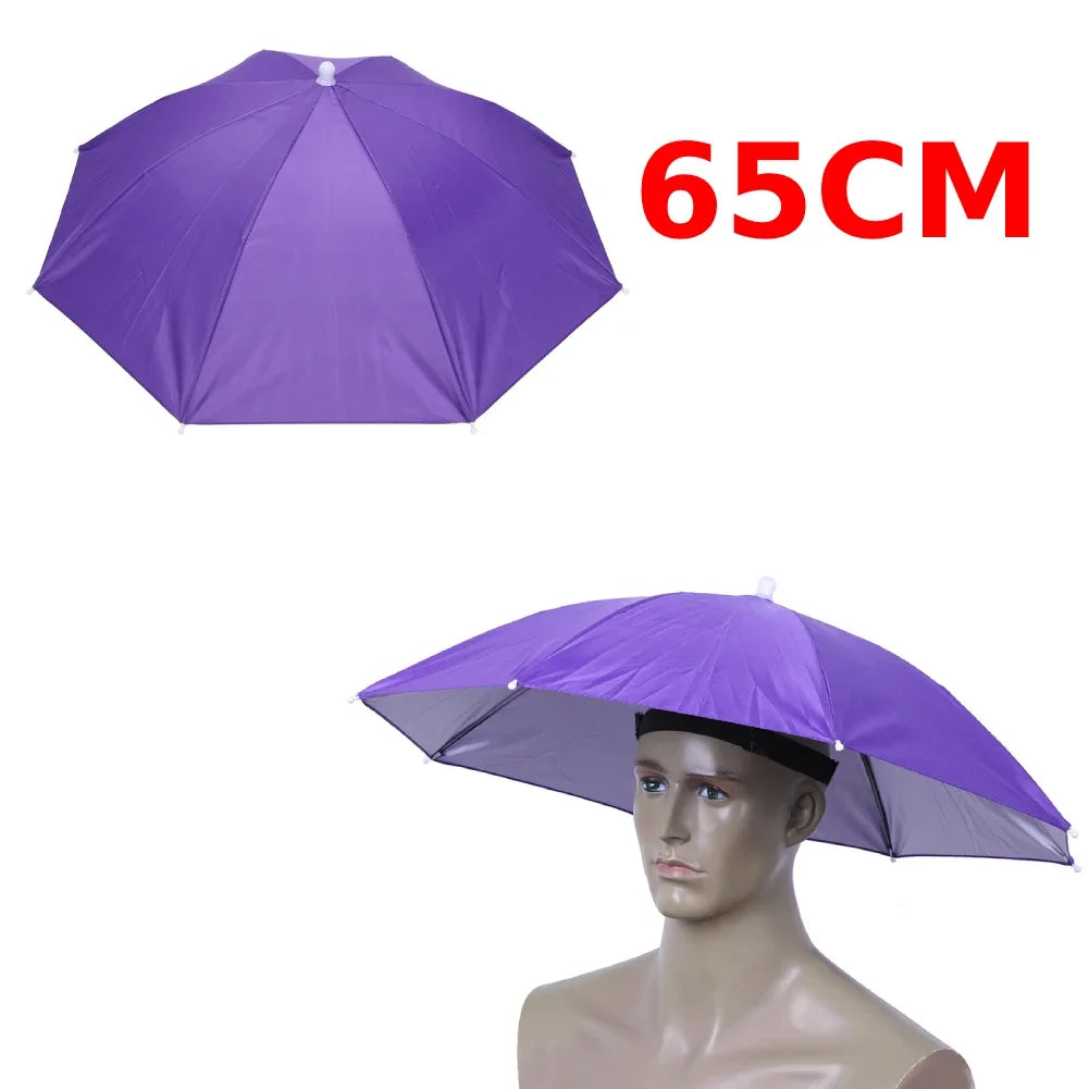 Outdoor Head Umbrella Hat Anti-Rain Anti-Sun Headwear Sun CAP Foldable Fishing Golf Cycling Hiking Camping Shade Umbrella Hat