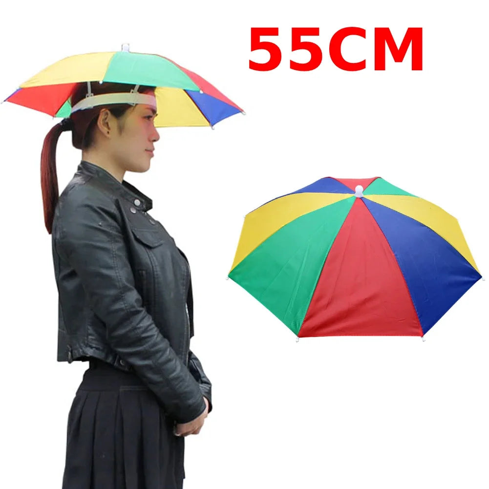 Outdoor Head Umbrella Hat Anti-Rain Anti-Sun Headwear Sun CAP Foldable Fishing Golf Cycling Hiking Camping Shade Umbrella Hat