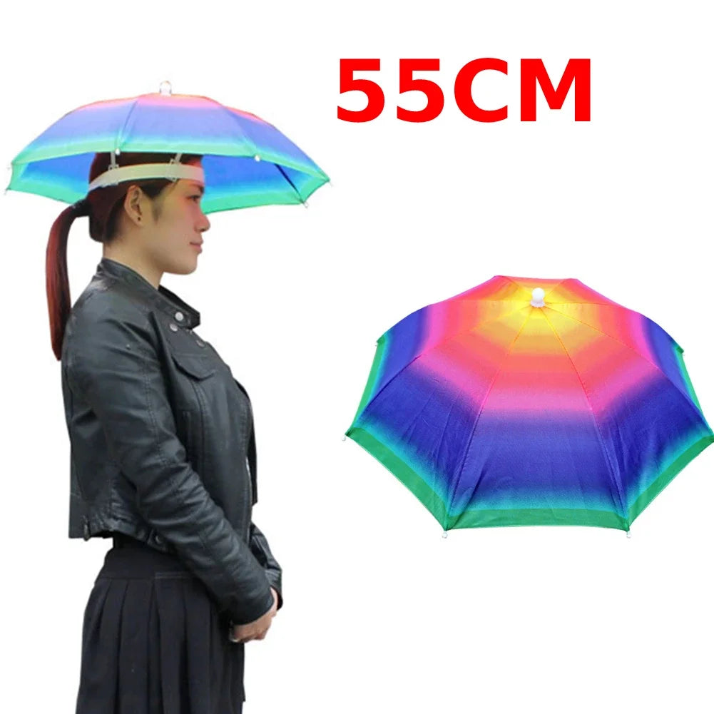Outdoor Head Umbrella Hat Anti-Rain Anti-Sun Headwear Sun CAP Foldable Fishing Golf Cycling Hiking Camping Shade Umbrella Hat