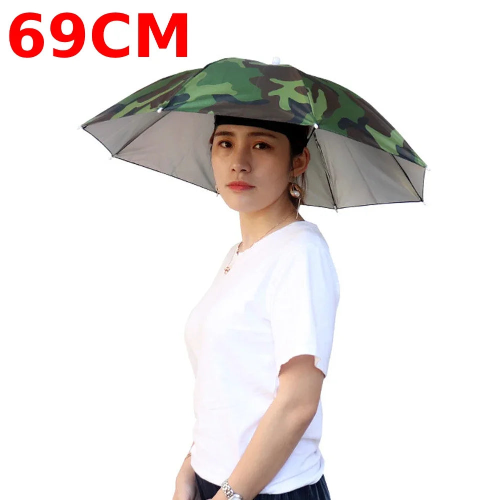 Outdoor Head Umbrella Hat Anti-Rain Anti-Sun Headwear Sun CAP Foldable Fishing Golf Cycling Hiking Camping Shade Umbrella Hat