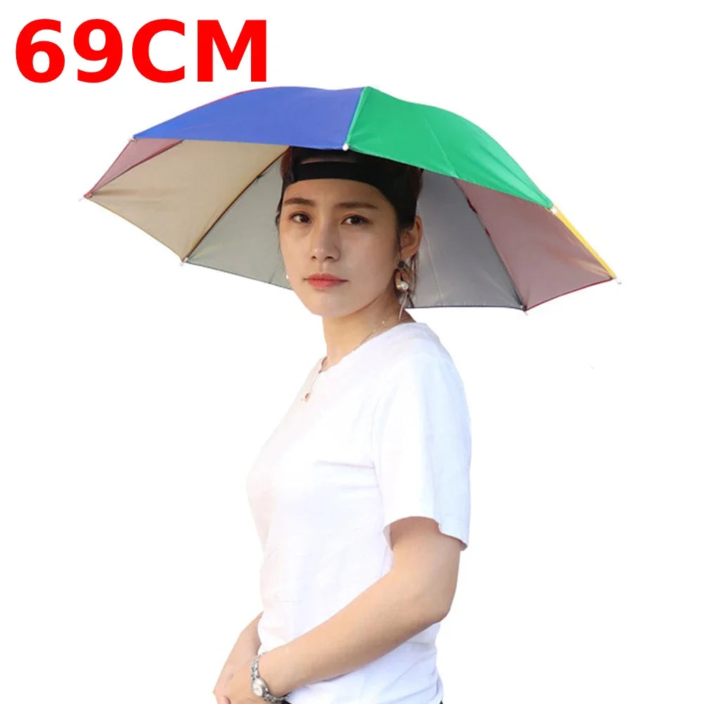 Outdoor Head Umbrella Hat Anti-Rain Anti-Sun Headwear Sun CAP Foldable Fishing Golf Cycling Hiking Camping Shade Umbrella Hat