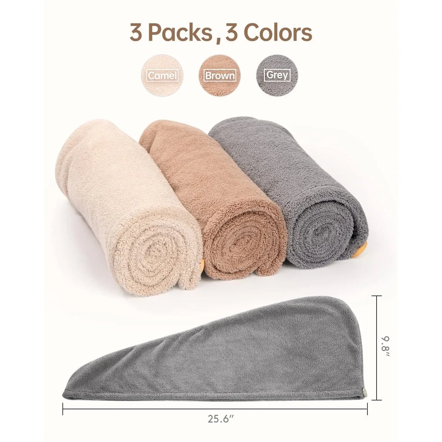 3 Pack dry hair towel, with buckle, super absorbent
