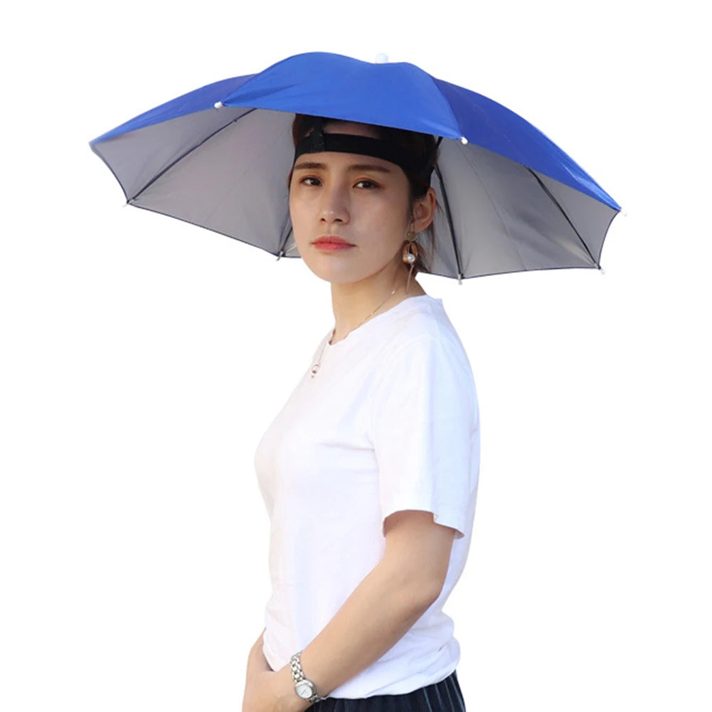 Outdoor Head Umbrella Hat Anti-Rain Anti-Sun Headwear Sun CAP Foldable Fishing Golf Cycling Hiking Camping Shade Umbrella Hat